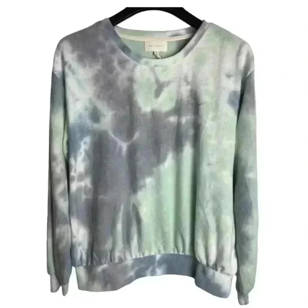Melloday Green Gray Graphic Tie Style Pullover Cozy Soft Sweater Size M Women